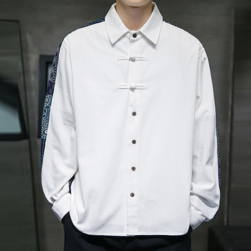 Buddha Stones Men's Flower Pattern Stitching Cotton Blend Long Sleeve Shirt - image 12