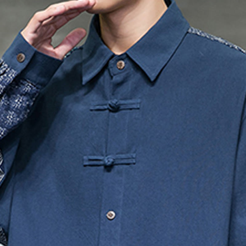 Buddha Stones Men's Flower Pattern Stitching Cotton Blend Long Sleeve Shirt - image 21