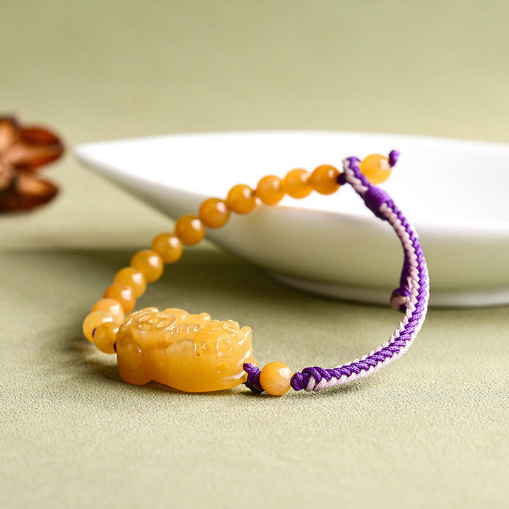 Buddha Stones Golden Silk Jade Beads PiXiu Wealth Bracelet - image 4
