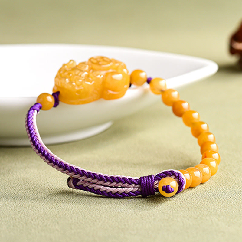 Buddha Stones Golden Silk Jade Beads PiXiu Wealth Bracelet - image 3
