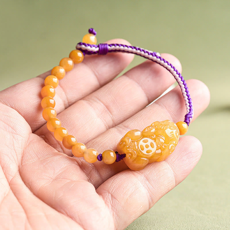 Buddha Stones Golden Silk Jade Beads PiXiu Wealth Bracelet - image 9