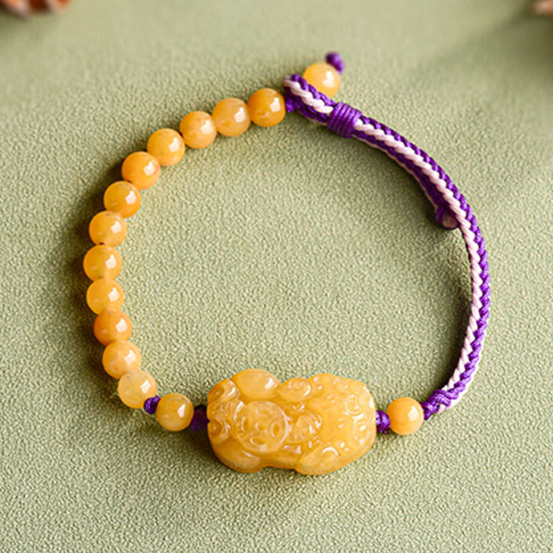 Buddha Stones Golden Silk Jade Beads PiXiu Wealth Bracelet - image 1