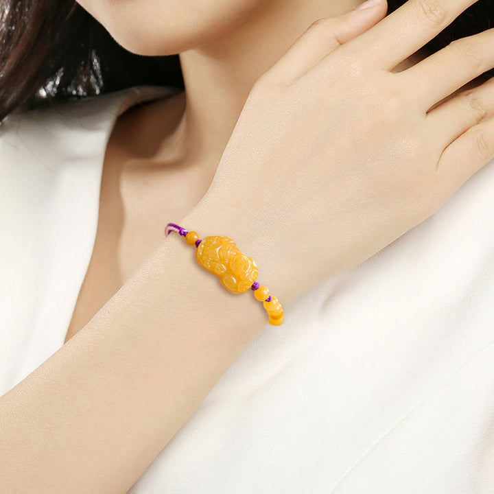 Buddha Stones Golden Silk Jade Beads PiXiu Wealth Bracelet - image 12