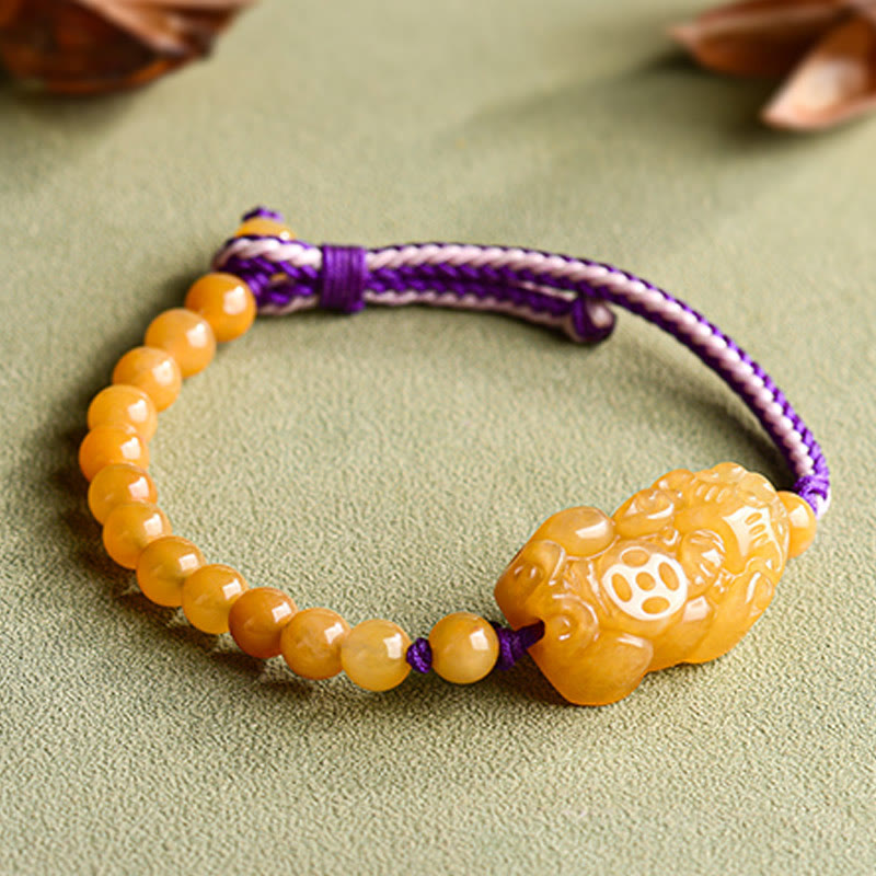 Buddha Stones Golden Silk Jade Beads PiXiu Wealth Bracelet - image 8