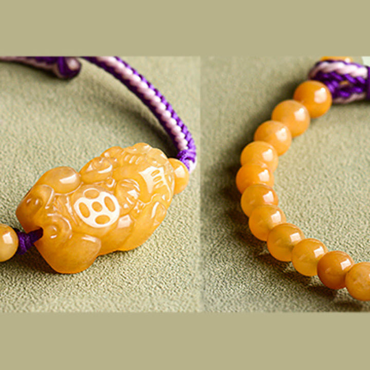 Buddha Stones Golden Silk Jade Beads PiXiu Wealth Bracelet - image 11