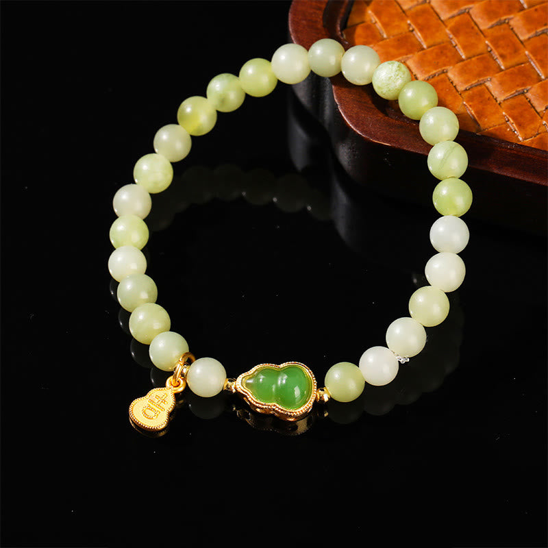 Buddha Stones Natural Jade Green Aventurine Gourd Fu Character Luck Bracelet - image 2