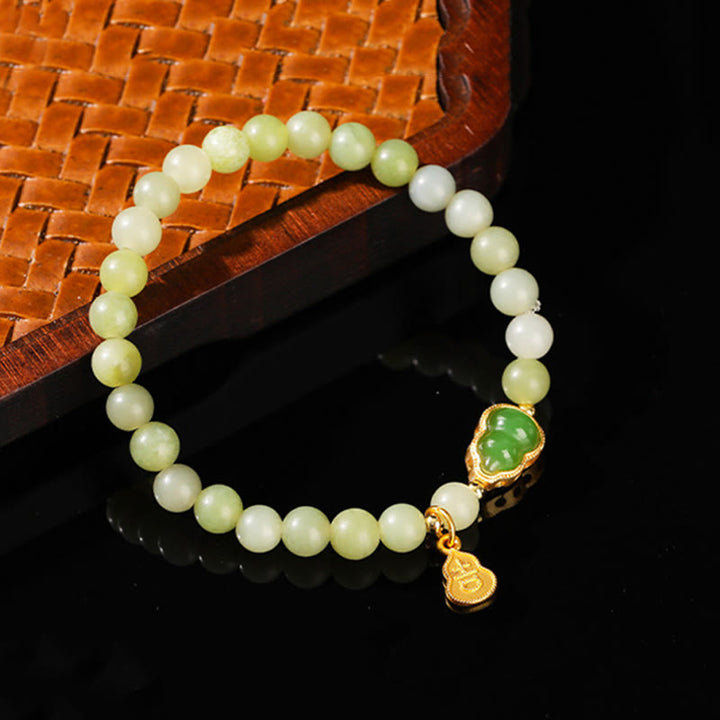 Buddha Stones Natural Jade Green Aventurine Gourd Fu Character Luck Bracelet - Jade(Wrist Circumference: 14-16cm) - image 0
