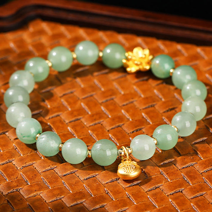Buddha Stones Natural Jade Green Aventurine Gourd Fu Character Luck Bracelet - image 10