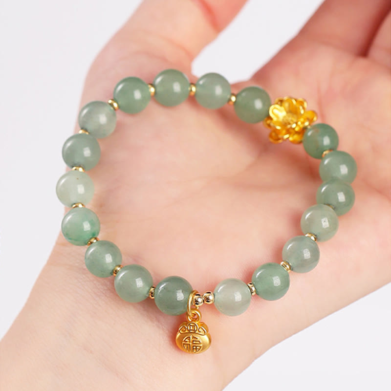 Buddha Stones Natural Jade Green Aventurine Gourd Fu Character Luck Bracelet - image 11