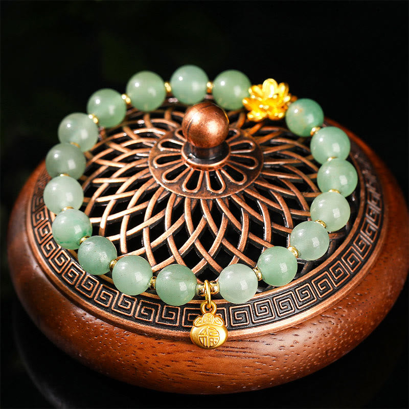 Buddha Stones Natural Jade Green Aventurine Gourd Fu Character Luck Bracelet - image 9