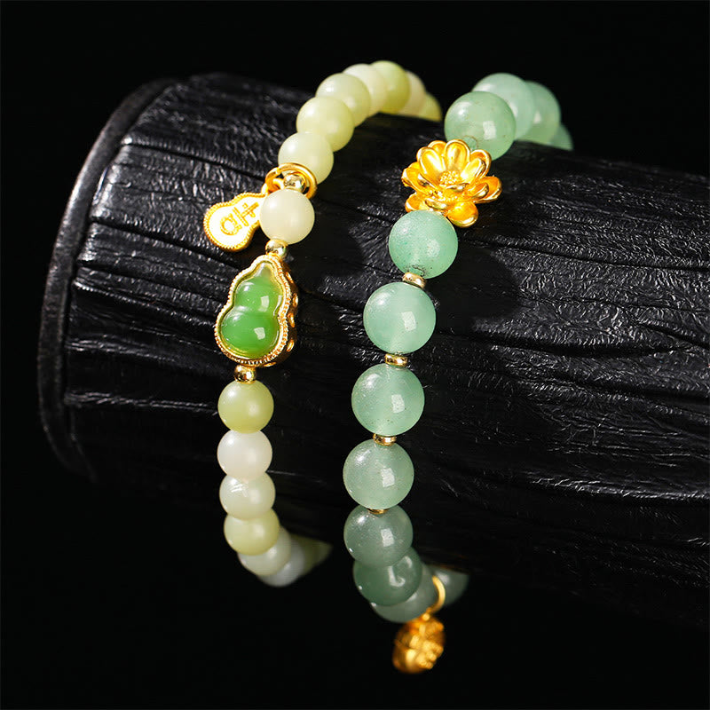 Buddha Stones Natural Jade Green Aventurine Gourd Fu Character Luck Bracelet - image 1