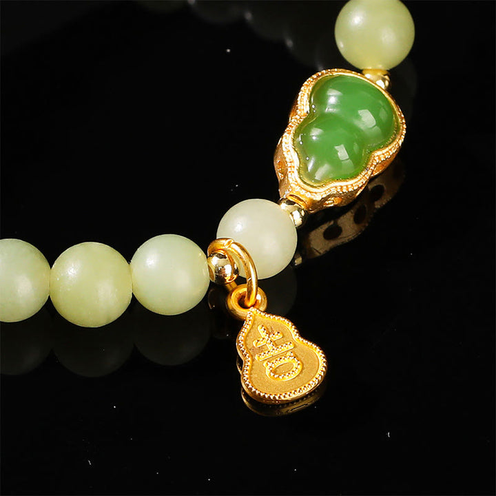 Buddha Stones Natural Jade Green Aventurine Gourd Fu Character Luck Bracelet - image 12