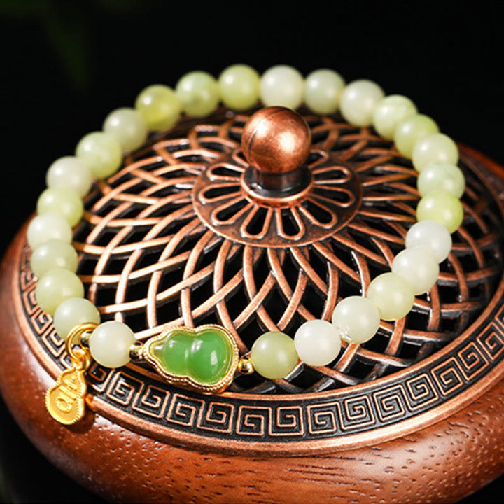 Buddha Stones Natural Jade Green Aventurine Gourd Fu Character Luck Bracelet - image 3