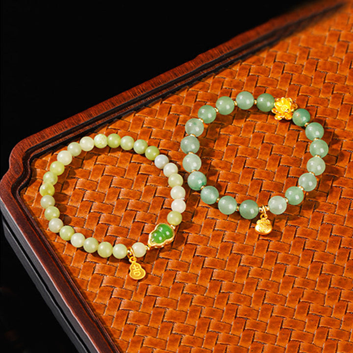 Buddha Stones Natural Jade Green Aventurine Gourd Fu Character Luck Bracelet - image 17