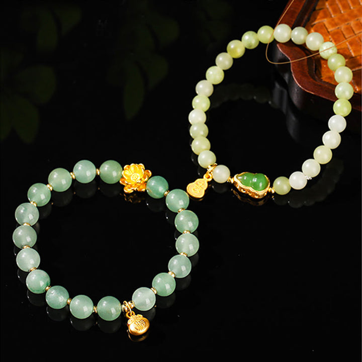 Buddha Stones Natural Jade Green Aventurine Gourd Fu Character Luck Bracelet - image 15