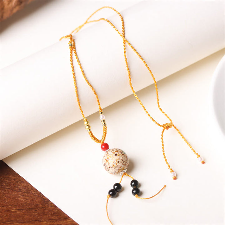 Buddha Stones Ebony Wood Venus Aurora Bead Lacquer Craft Peace Necklace Pendant - Beige Charm(Random Beige) - image 4