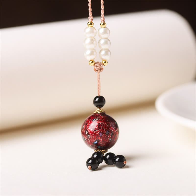 Buddha Stones Ebony Wood Aurora Lacquer Craft Bead Pearl Balance Necklace Pendant - Dark Red Charm(Random Red) - image 0