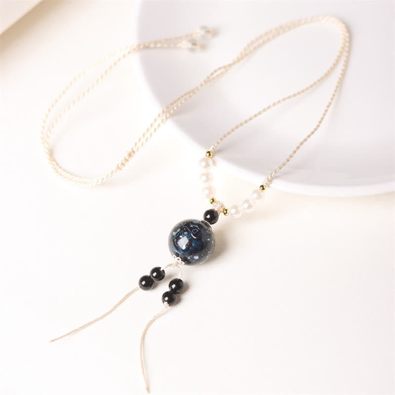 Buddha Stones Ebony Wood Aurora Lacquer Craft Bead Pearl Balance Necklace Pendant - Dark Blue Charm(Random Blue) - image 4