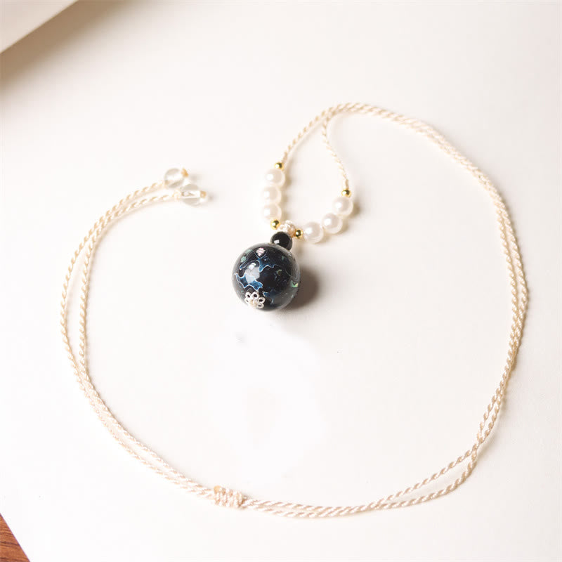 Buddha Stones Ebony Wood Aurora Lacquer Craft Bead Pearl Balance Necklace Pendant - Dark Blue(Random Blue) - image 6