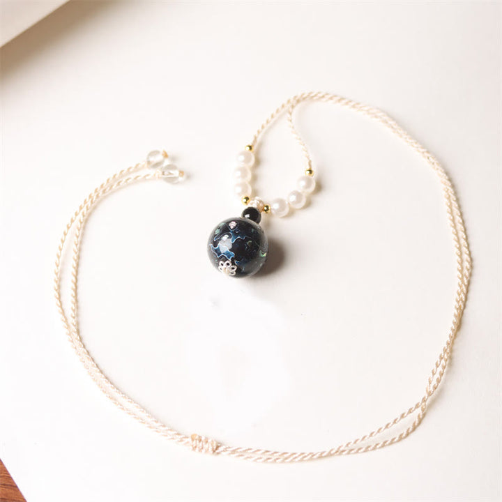 Buddha Stones Ebony Wood Aurora Lacquer Craft Bead Pearl Balance Necklace Pendant - Dark Blue(Random Blue) - image 6