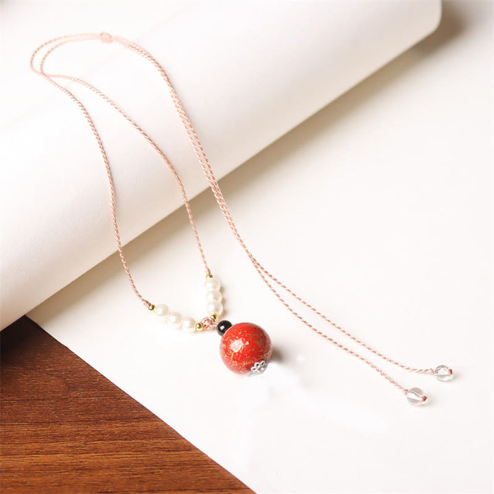 Buddha Stones Ebony Wood Aurora Lacquer Craft Bead Pearl Balance Necklace Pendant - Red(Random Red) - image 9