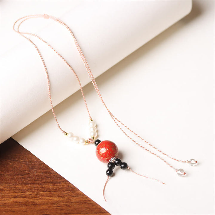 Buddha Stones Ebony Wood Aurora Lacquer Craft Bead Pearl Balance Necklace Pendant - Red Charm(Random Red) - image 7