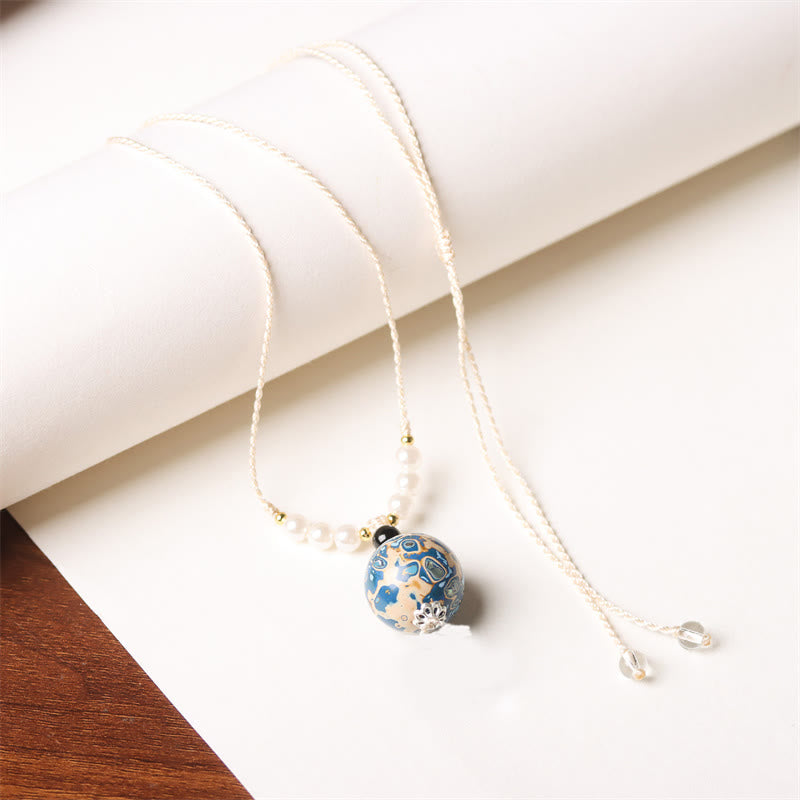 Buddha Stones Ebony Wood Aurora Lacquer Craft Bead Pearl Balance Necklace Pendant - Blue White(Random Blue White) - image 12