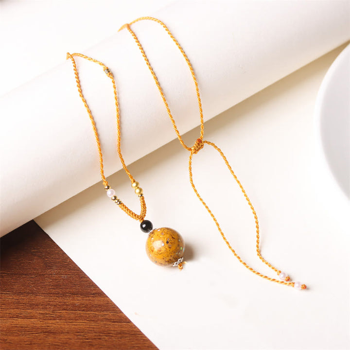 Buddha Stones Ebony Wood Aurora Lacquer Craft Bead Pearl Balance Necklace Pendant - Golden(Random Golden) - image 15