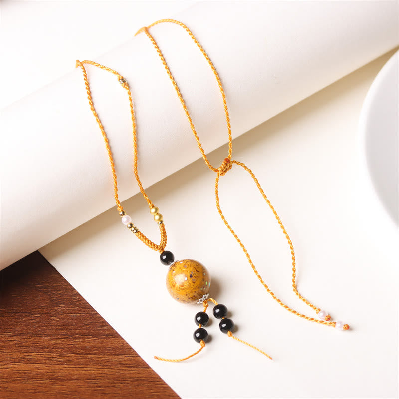 Buddha Stones Ebony Wood Aurora Lacquer Craft Bead Pearl Balance Necklace Pendant - Golden Charm(Random Golden) - image 13