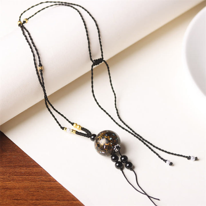 Buddha Stones Ebony Wood Aurora Lacquer Craft Bead Pearl Balance Necklace Pendant - Black Gold Charm(Random Black Gold) - image 16