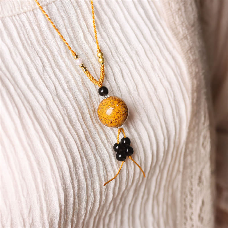 Buddha Stones Ebony Wood Aurora Lacquer Craft Bead Pearl Balance Necklace Pendant - image 14