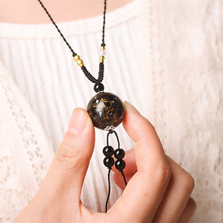Buddha Stones Ebony Wood Aurora Lacquer Craft Bead Pearl Balance Necklace Pendant - image 17