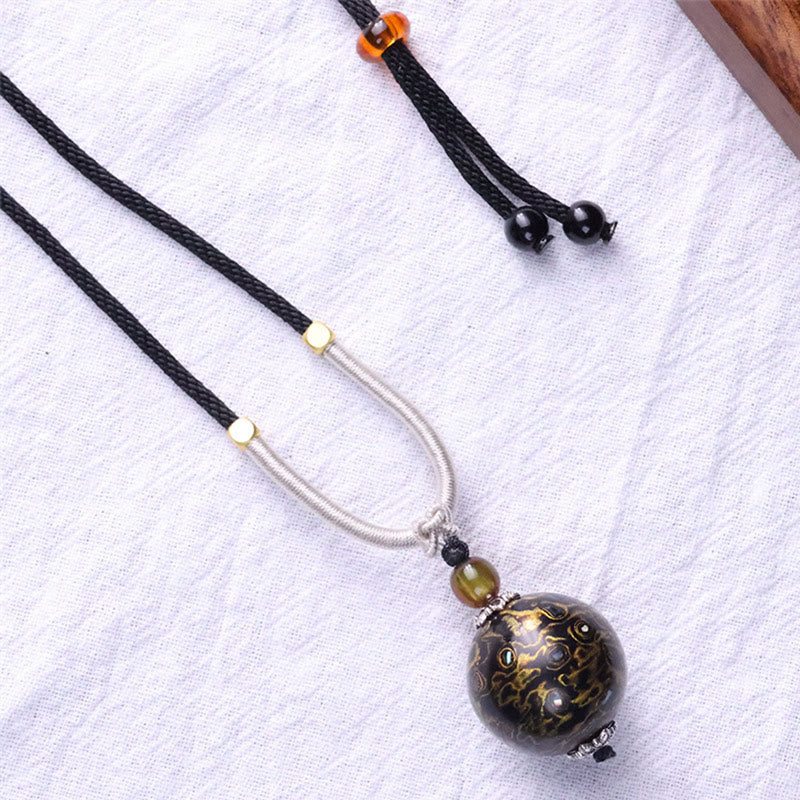 Buddha Stones Ebony Wood Colorful Lacquer Craft Bead Calm Necklace Pendant - image 7