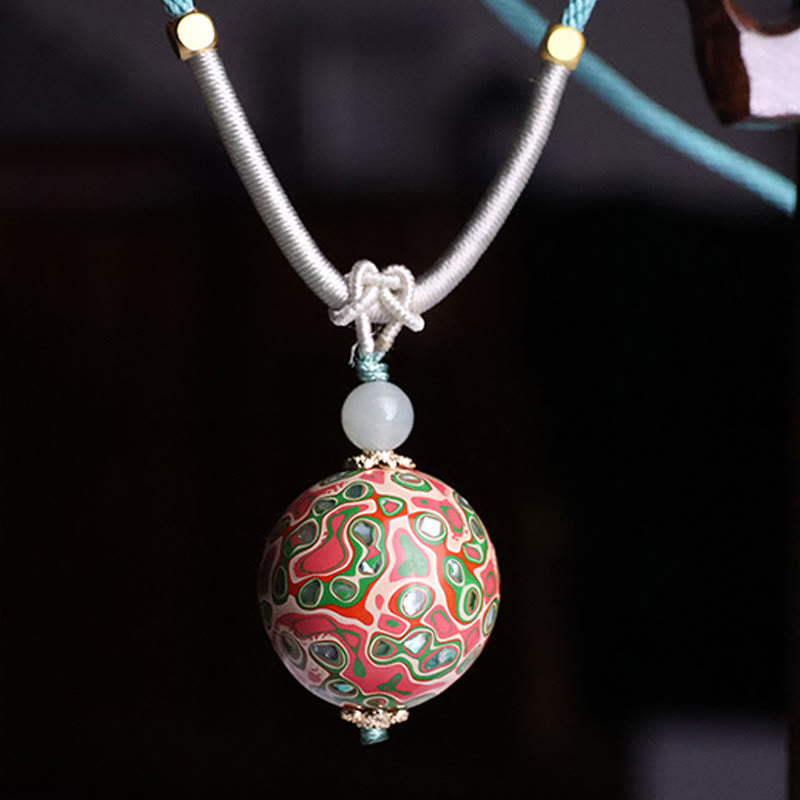 Buddha Stones Ebony Wood Colorful Lacquer Craft Bead Calm Necklace Pendant - Colorful(Random Beige Colorful) - image 0