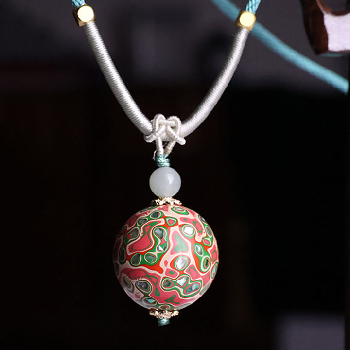 Buddha Stones Ebony Wood Colorful Lacquer Craft Bead Calm Necklace Pendant - Colorful(Random Beige Colorful) - image 0