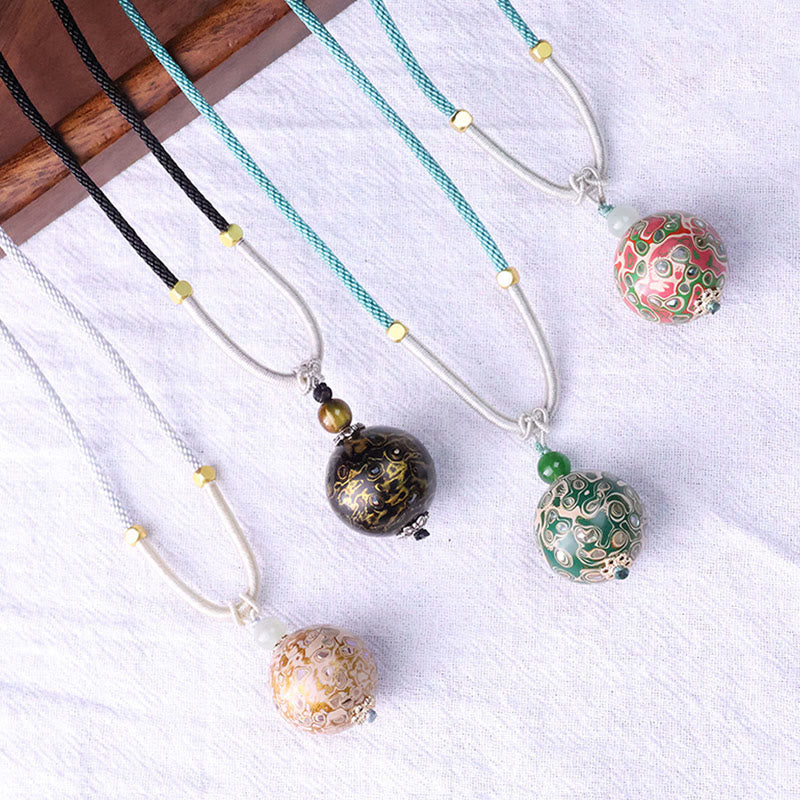Buddha Stones Ebony Wood Colorful Lacquer Craft Bead Calm Necklace Pendant - image 1
