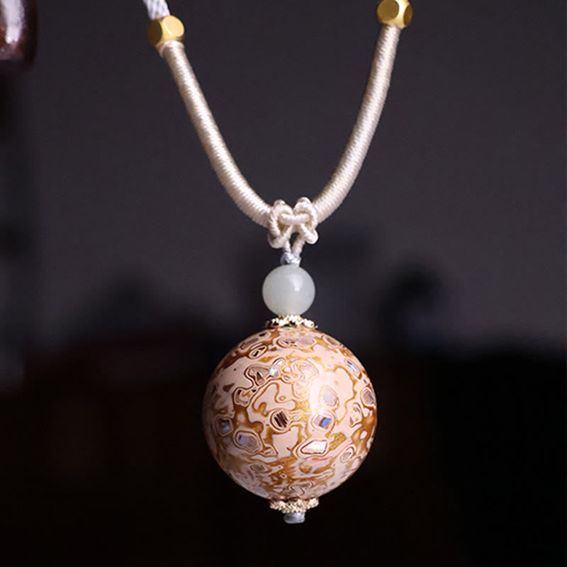 Buddha Stones Ebony Wood Colorful Lacquer Craft Bead Calm Necklace Pendant - Beige(Random Beige Color) - image 9