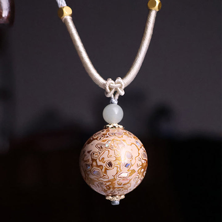 Buddha Stones Ebony Wood Colorful Lacquer Craft Bead Calm Necklace Pendant - Beige(Random Beige Color) - image 9