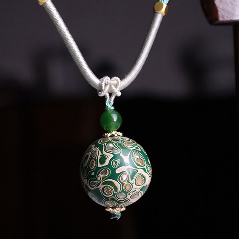 Buddha Stones Ebony Wood Colorful Lacquer Craft Bead Calm Necklace Pendant - Green(Random Beige Color) - image 12