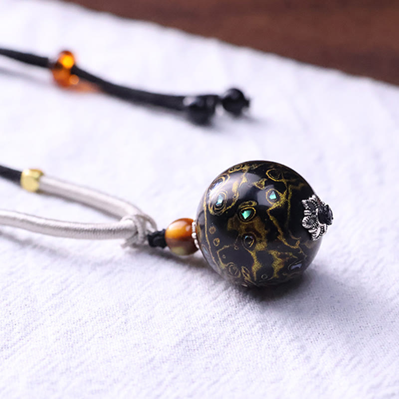 Buddha Stones Ebony Wood Colorful Lacquer Craft Bead Calm Necklace Pendant - image 8