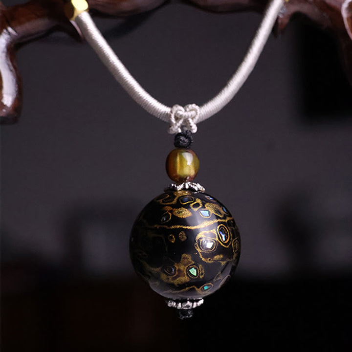 Buddha Stones Ebony Wood Colorful Lacquer Craft Bead Calm Necklace Pendant - Black Gold(Random Black Gold) - image 6