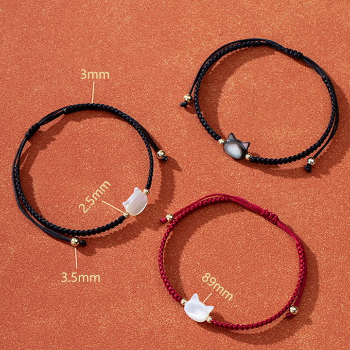 Buddha Stones Faceless Cat Head Red String Shell Connection Bracelet - image 8