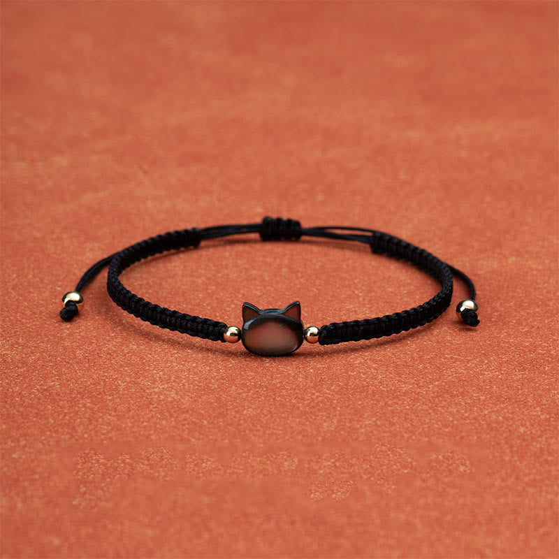 Buddha Stones Faceless Cat Head Red String Shell Connection Bracelet - image 1