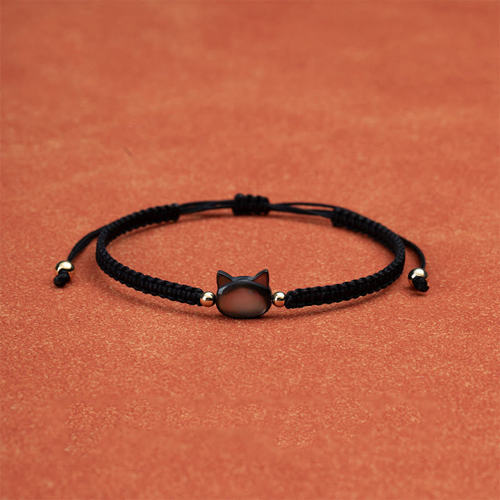 Buddha Stones Faceless Cat Head Red String Shell Connection Bracelet - image 1