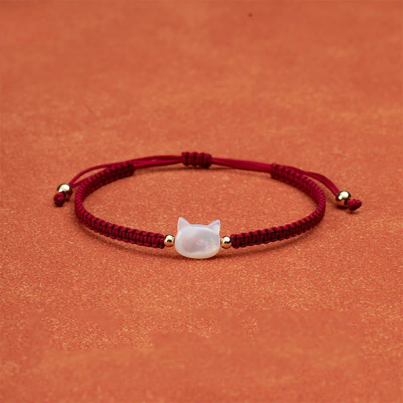 Buddha Stones Faceless Cat Head Red String Shell Connection Bracelet - White Cat Red String - image 5