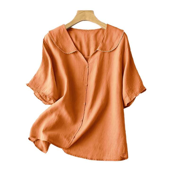 Buddha Stones Casual Plain Button Half Sleeve Middy Collar Women's Shirt - image 10