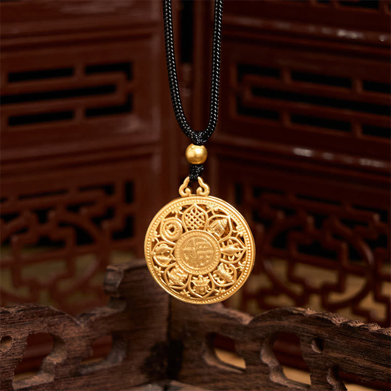 Buddha Stones Copper Eight Treasure Compass Fu Character Fortune Rope Necklace Pendant - image 4