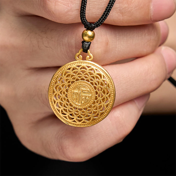 Buddha Stones Copper Eight Treasure Compass Fu Character Fortune Rope Necklace Pendant - image 2