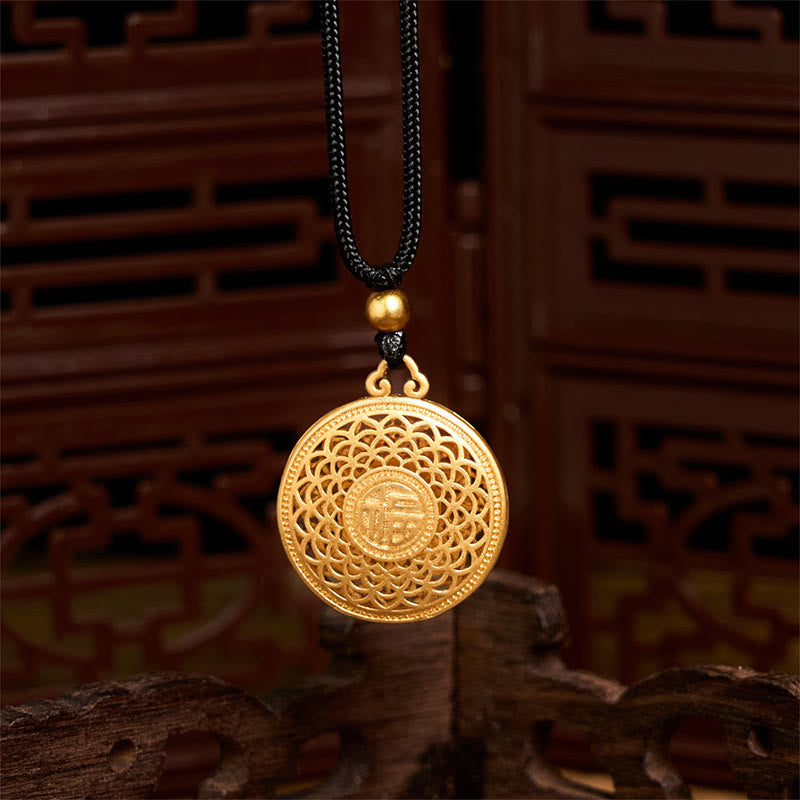 Buddha Stones Copper Eight Treasure Compass Fu Character Fortune Rope Necklace Pendant - image 1