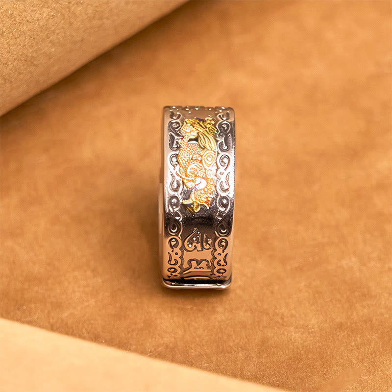 Buddha Stones Dragon Pattern Heart Sutra Copper Strength Ring - image 10